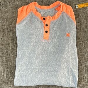 Hurley Men’s Lightweight Silver Gray Orange Henley T-shirt Size Small